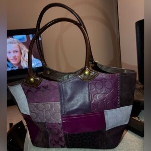 Coach Ltd Ed Bleecker Multicolor Purple Patchwork Leather Tote Bag Satchel RARE